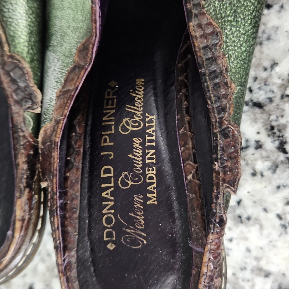 Vintage Green & Brown Donald J Pliner Leather Slip-On Heels sz 7.5 M made Italy - Picture 7 of 7